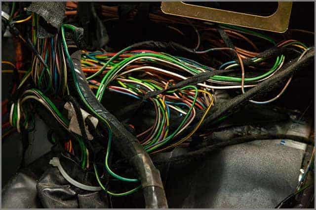 Removed harness showing colorful wires