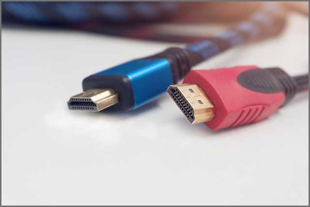 red and blue HDMI cable