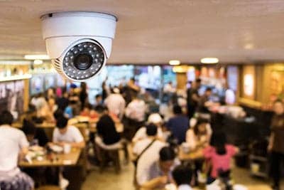 Surveillance camera installed on the ceiling