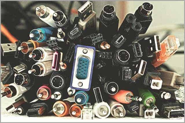 Close-upshot of connectors for different ports