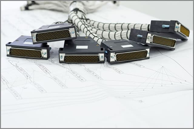 A Bundle of D-sub Connectors in A Cable Harness