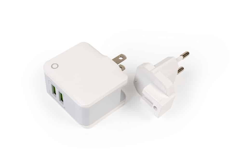 Euro plug and NEMA plug on a white background