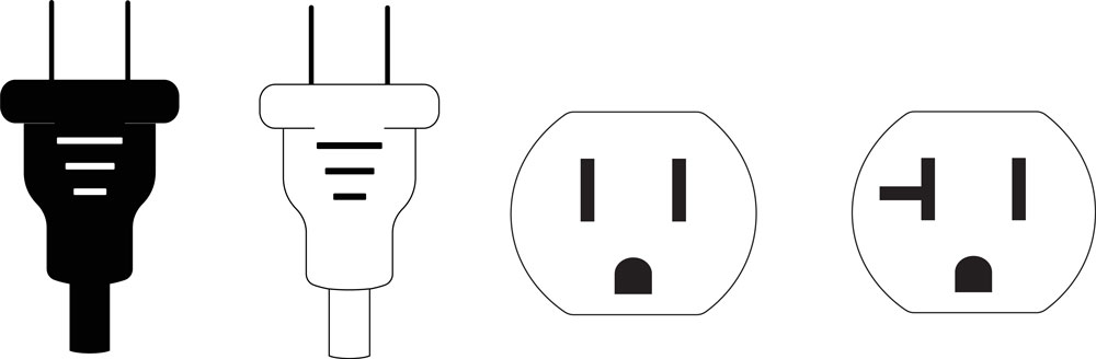 Electrical 2 prong plugs next to a NEMA 5-15 grounded power, and AFCI Outlet