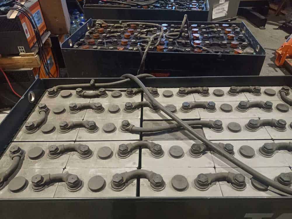 Forklift batteries on charging station