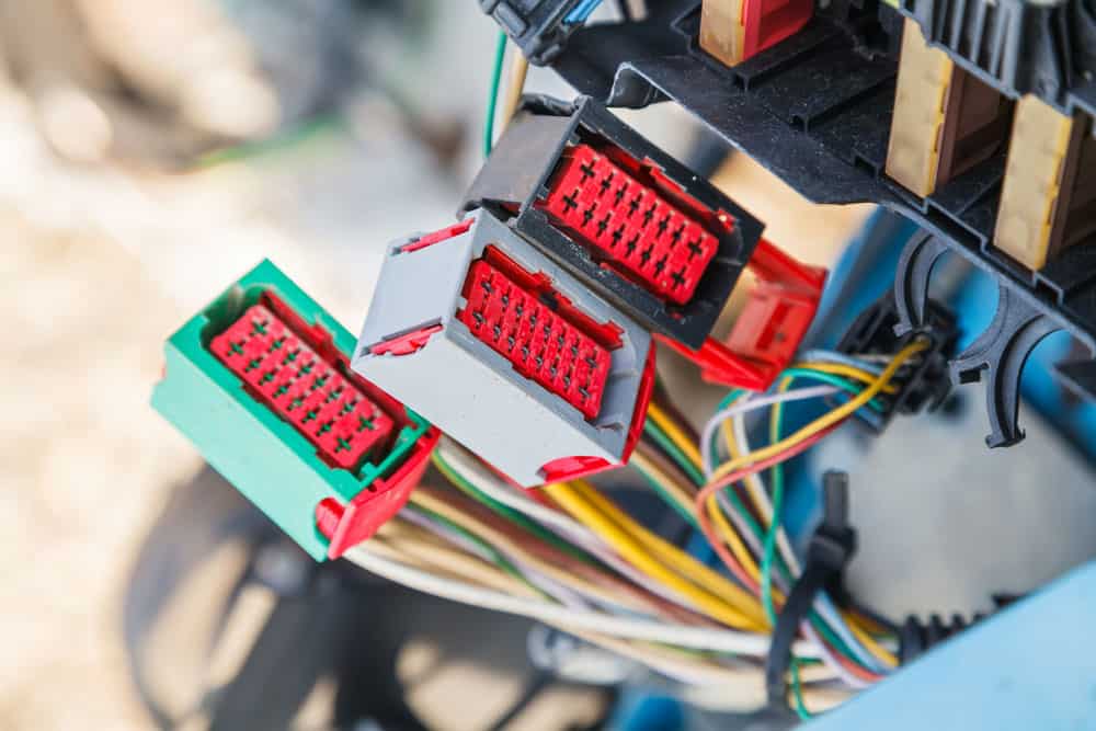 A car’s electrical system close up