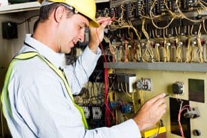 An electrician checking an industrial machine