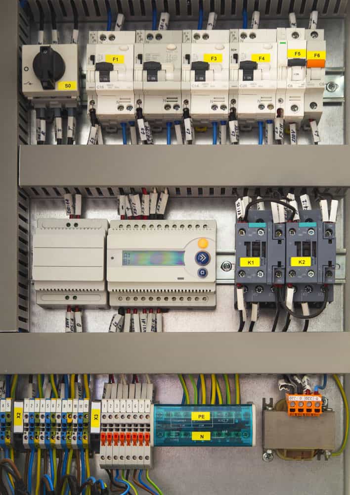 relay cubicle with components and wires