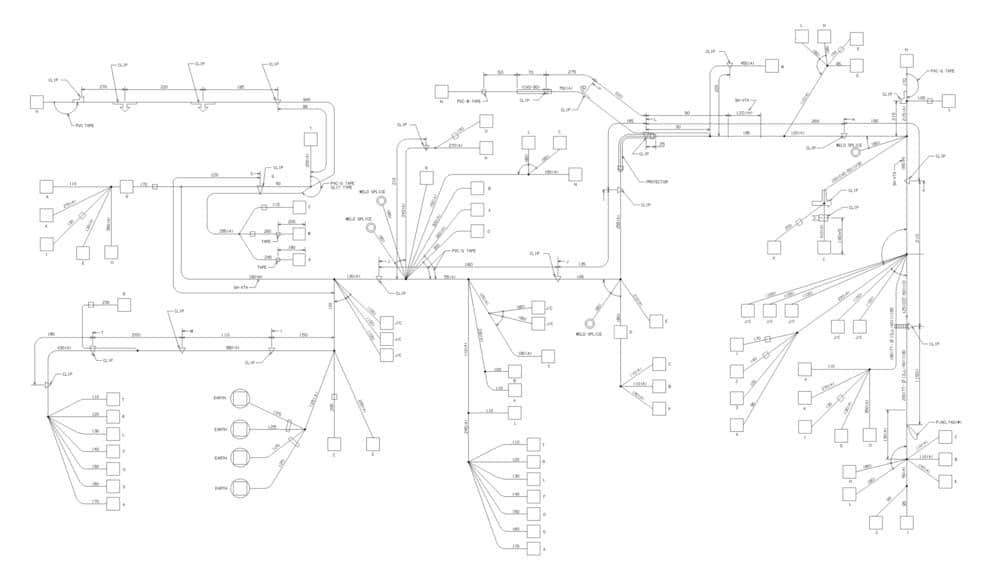 Cable assembly manufacturing process: Engineering drawing of a wire harness