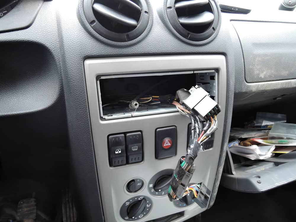 The wiring harness behind the dashboard