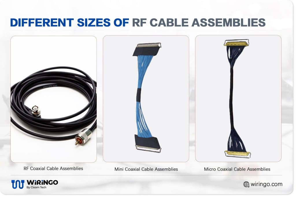 Different sizes of RF cable assemblies