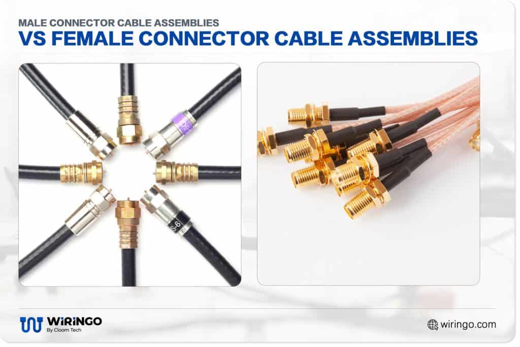 Caption: Male connector cable assemblies vs female connector cable assemblies